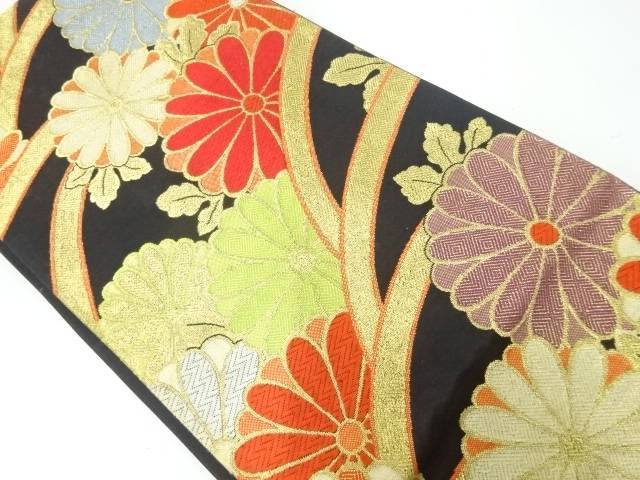 菊模様織出し袋帯（材料）【アンティーク】【中古】【着】 宗sou