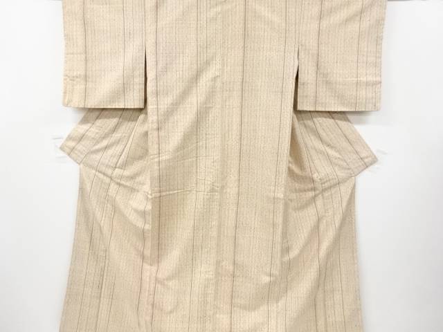 縞に絣柄織り出し手織り紬着物【アンティーク】【中古】【着】 宗sou