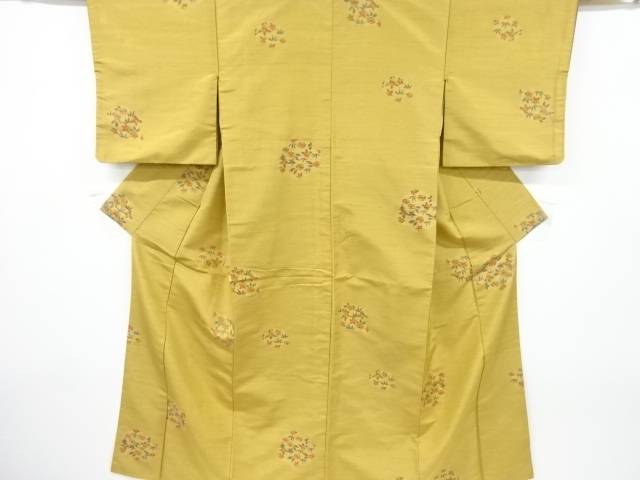 笹に花模様織り出し手織り紬着物【アンティーク】【中古】【着】 宗sou(4)