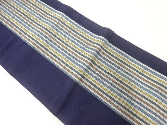 綿紬縞模様織出し全通袋帯（材料）【アンティーク】【中古】【着】 宗sou