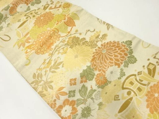 菊に宝尽くし模様織出し名古屋帯(材料)【アンティーク】【中古】【着】 宗sou 菊に宝尽くし模様織出し名古屋帯(材料)【アンティーク】【中古】【着】 宗sou