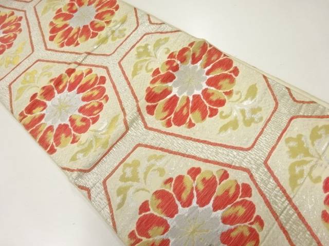 菊模様織出し袋帯（材料）【アンティーク】【中古】【着】 宗sou