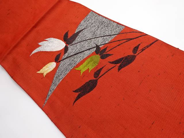 抽象花模様織り出し紬名古屋帯【リサイクル】【中古】【着】 宗sou