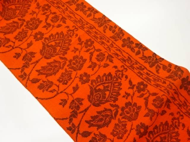 手織り真綿紬花唐草模様織出し名古屋帯【中古】【着】 宗sou(4)