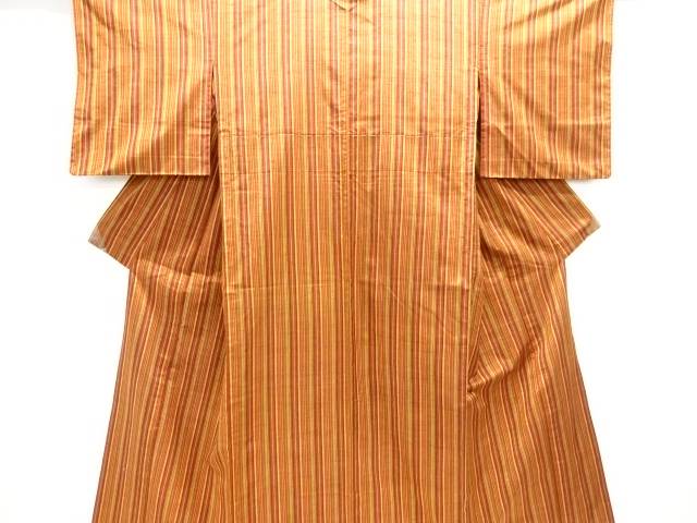 縞織り出し手織り紬単衣着物【中古】【着】 宗sou