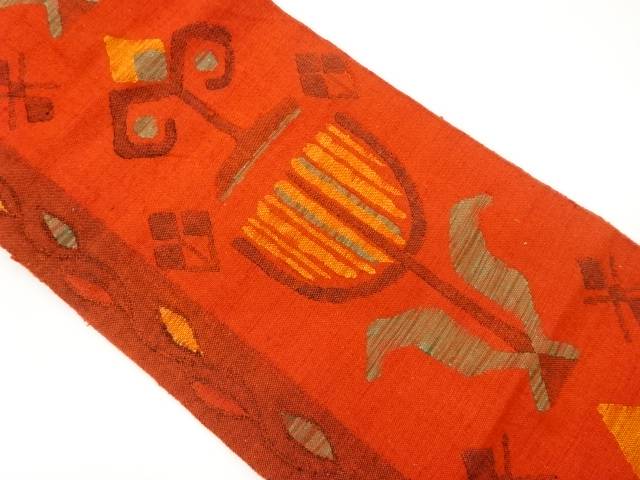 手織り真綿紬抽象花模様織出し名古屋帯【中古】【着】 宗sou