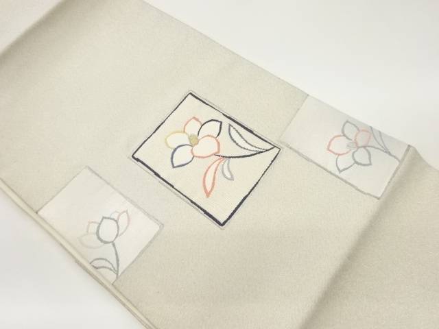 色紙に花模様織出し名古屋帯【中古】【着】 宗sou