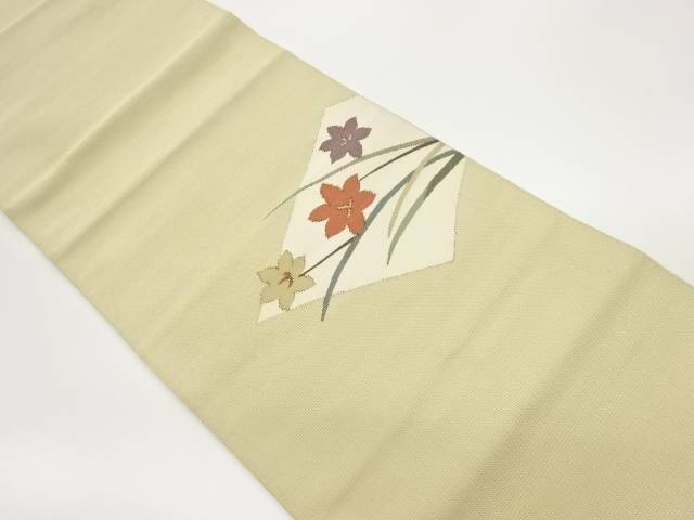 菱に草花模様織出し名古屋帯【中古】【着】 宗sou