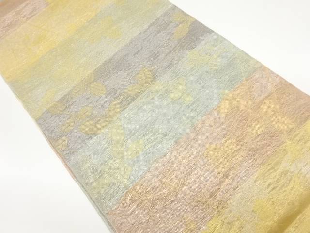 紗 横段に葉模様織出し全通袋帯【中古】【着】 宗sou