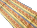 縞に抽象花葉模様織出し名古屋帯【中古】【着】 宗sou