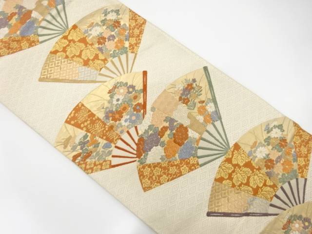 扇面に菊・桐・古典柄模様織出し袋帯【中古】【着】 宗sou