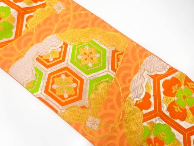 桧扇に花・華紋織り出し　袋帯【中古】【着】 宗sou