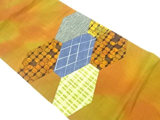 切りばめ　幾何学模様織り出し　名古屋帯【中古】【着】 宗sou