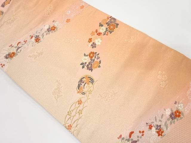 草花模様織り出し名古屋帯【中古】【着】 宗sou