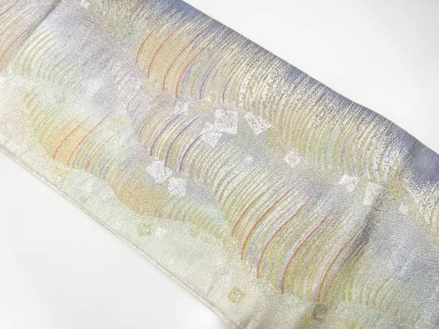 佐賀錦　変わり縞に箔散らし模様織り出し袋帯（材料）【アンティーク】【中古】【着】 宗sou