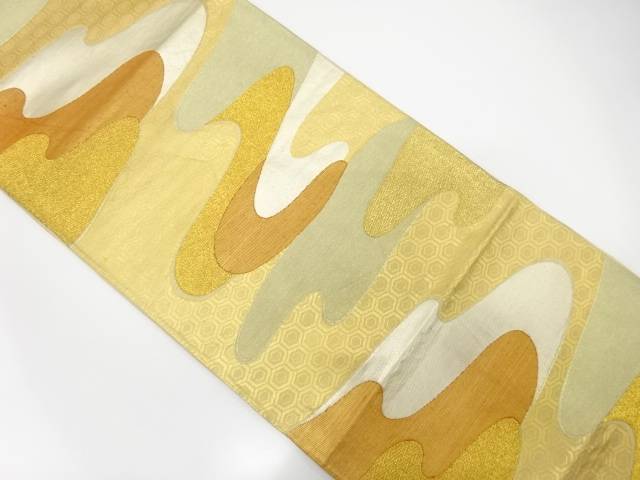 霞に亀甲模様織り出し袋帯(材料)【アンティーク】【中古】【着】 宗sou