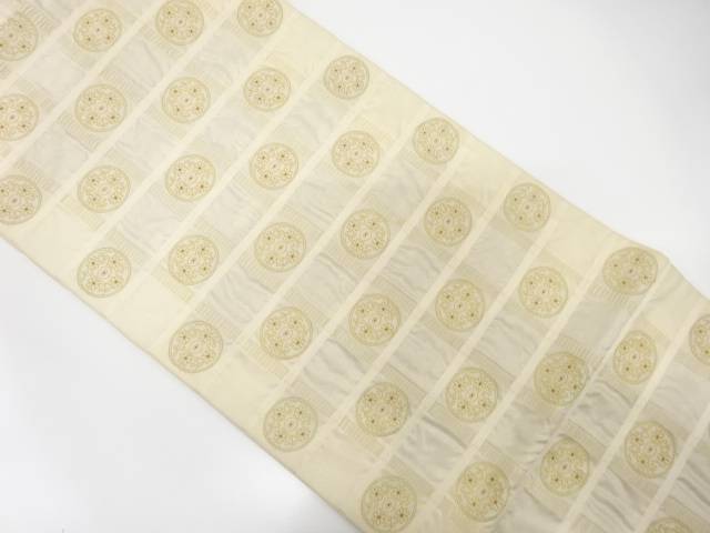 格子に花丸模様織り出し袋帯（材料）【アンティーク】【中古】【着】 宗sou