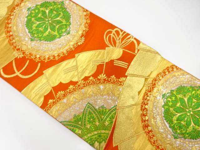 檜扇に華紋模様織出し袋帯（材料）【アンティーク】【中古】【着】 宗sou(4)