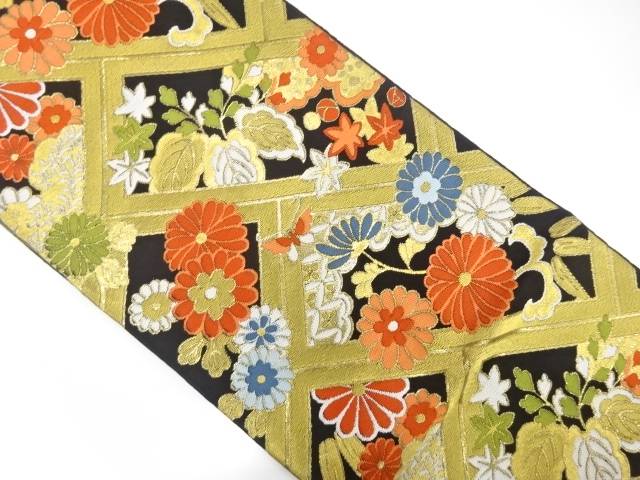 檜垣に菊桐模様織出し袋帯（材料）【アンティーク】【中古】【着】 宗sou