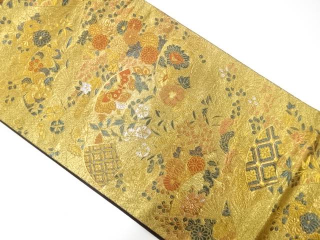 地紙に蝶・花模様織り出し袋帯【中古】【着】 宗sou