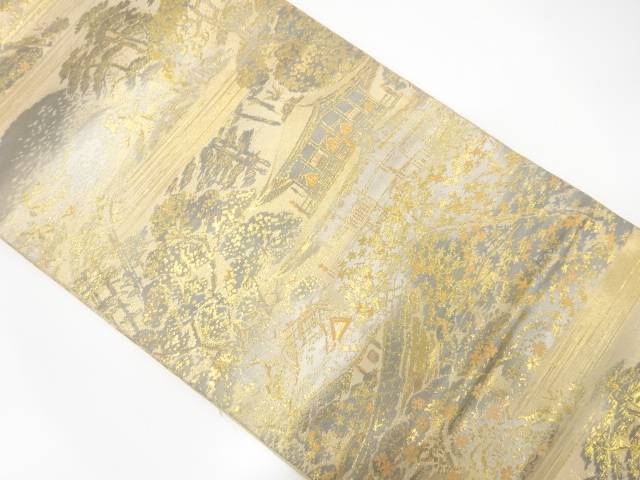 服部織物製　こはく錦　二重箔金閣寺模様織り出し袋帯【中古】【着】 宗sou
