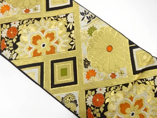 檜垣に重ね菱・華文模様織出し袋帯（材料）【アンティーク】【中古】【着】 宗sou