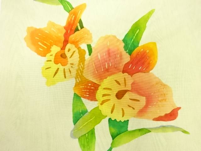 塩瀬草花模様開き名古屋帯（額縁仕立て）【アンティーク】【中古】【着】【図変わり】 宗sou