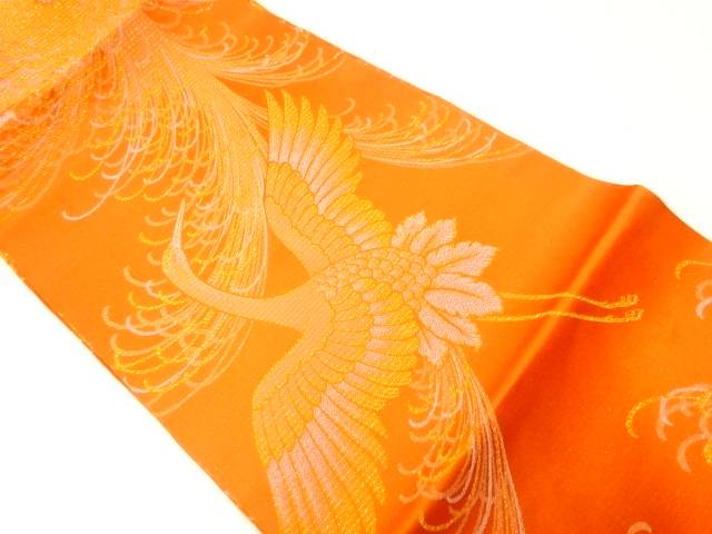 糸菊に鶴模様織出し全通袋帯（材料）【アンティーク】【中古】【着】 宗sou