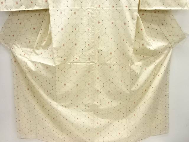 亀甲に抽象模様織り出し手織り紬着物【中古】【着】 宗sou