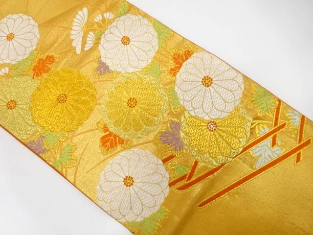 菊模様織り出し袋帯(材料)【アンティーク】【中古】【着】 宗sou