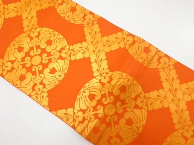 斜め格子に花丸紋織り出し　全通本袋帯【中古】【着】 宗sou