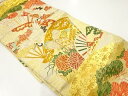 扇に御所車・鶴模様織出し名古屋帯(着用可)【アンティーク】【中古】【着】 宗sou
