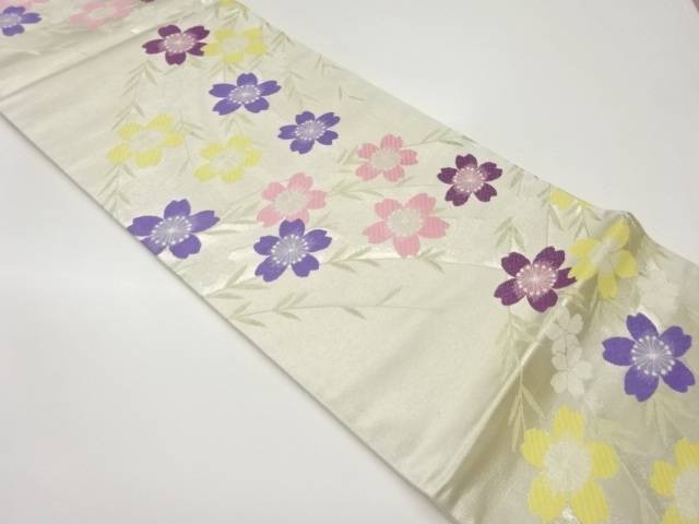 枝垂れ桜模様織出し袋帯【中古】【着】 宗sou