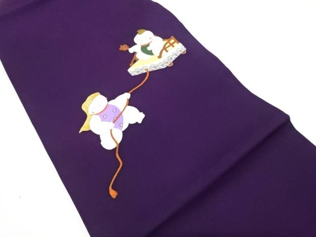 塩瀬手描き御所人形模様名古屋帯【中古】【着】 宗sou(4)