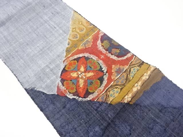 手織り真綿紬抽象菱に丸文・草花模様織出し名古屋帯【中古】【着】 宗sou(4)