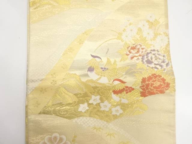 鴛鴦に牡丹・松竹梅模様織り出し袋帯(材料)【アンティーク】【中古】【着】 宗sou
