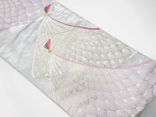 変わり扇に若松模様織出し袋帯（材料）【アンティーク】【中古】【着】 宗sou