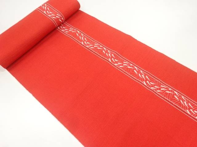 縞に魚模様織出し八寸帯地反物【アンティーク】【中古】【着】 宗sou