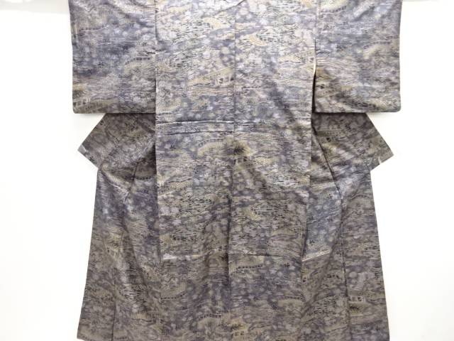 家屋模様織出し十日町紬着物【アンティーク】【中古】【着】 宗sou