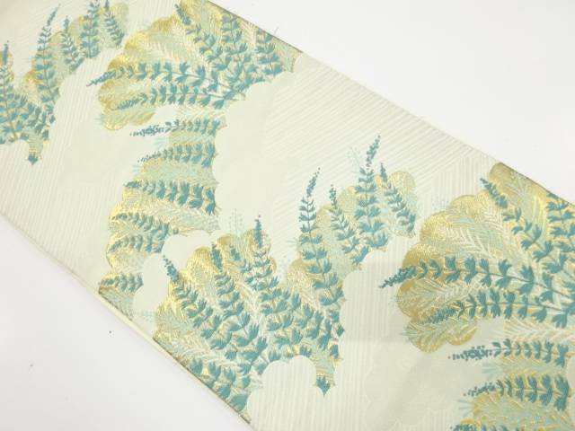 雲に草花模様織出し袋帯（材料）【アンティーク】【中古】【着】 宗sou