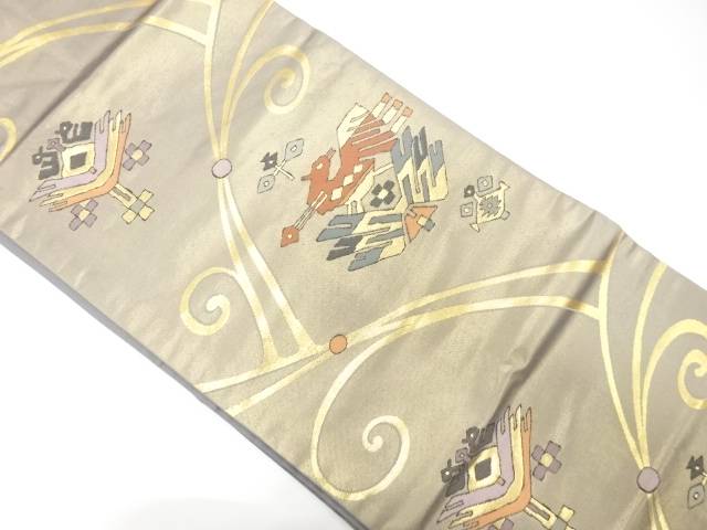 本金箔抽象花鳥模様織出し名古屋帯【中古】【着】 宗sou