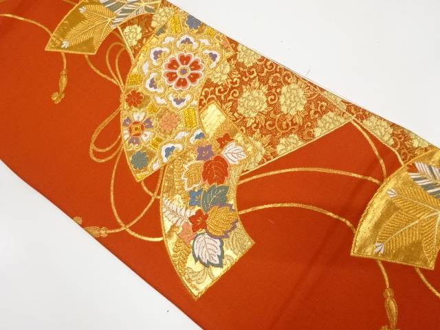 地紙に華紋・組紐模様織出し袋帯【中古】【着】 宗sou