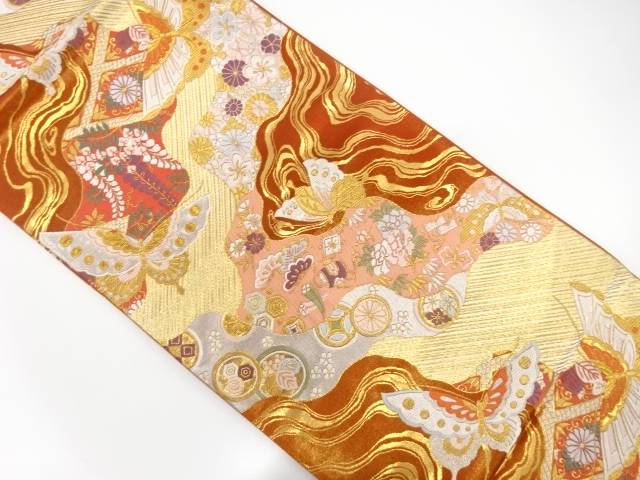 道長取に蝶・宝尽くし模様織出し袋帯【中古】【着】 宗sou