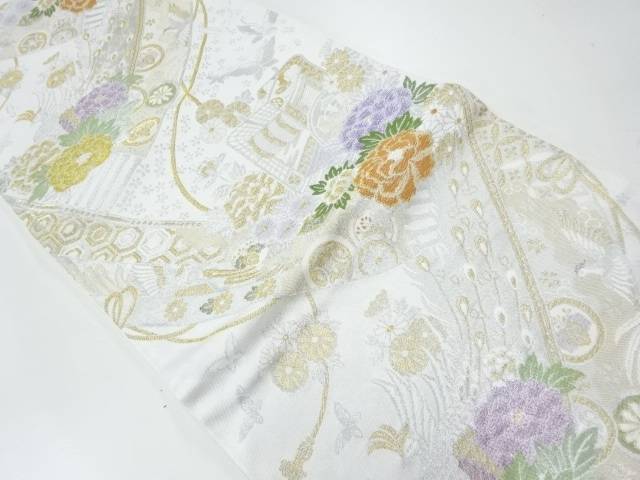 御所車に花鳥模様織出し袋帯【中古】【着】 宗sou