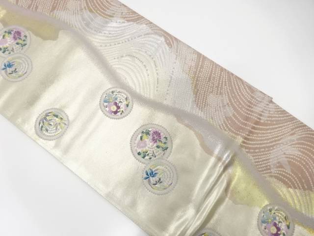 引箔　流水に花丸模様織り出し　袋帯【中古】【着】 宗sou