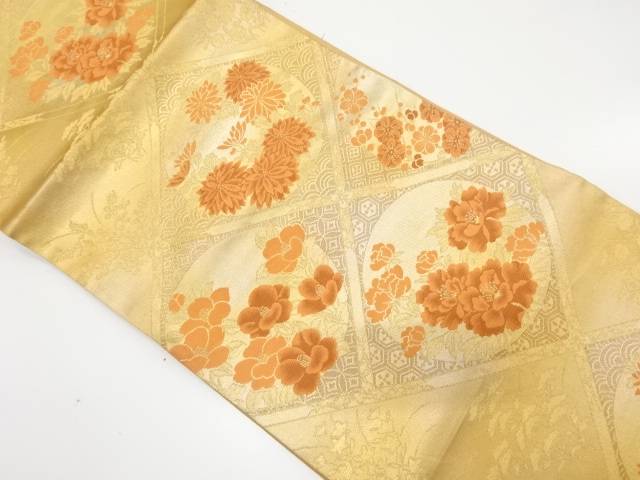 国定織物製　天井柄に花模様織り出し袋帯（材料）【アンティーク】【中古】【着】 宗sou