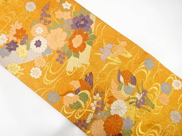 佐賀錦　流水に鴛鴦・花筏模様織り出し袋帯【中古】【着】【袋帯】 宗sou