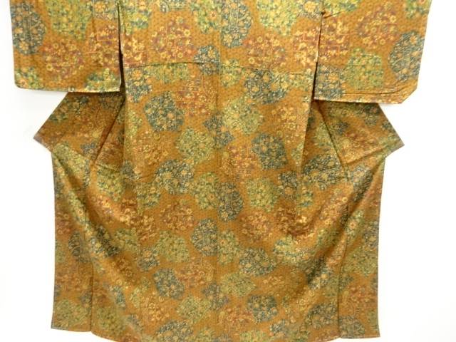 未使用品　縮緬地裂取りに花更紗模様小紋着物【着】【小紋】 宗sou