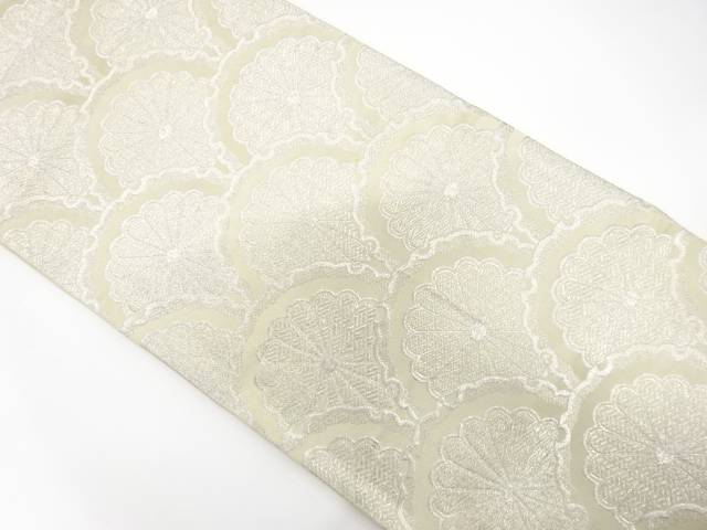 菊に雪輪青海波模様織り出し全通袋帯（材料）【アンティーク】【中古】【着】【袋帯】 宗sou