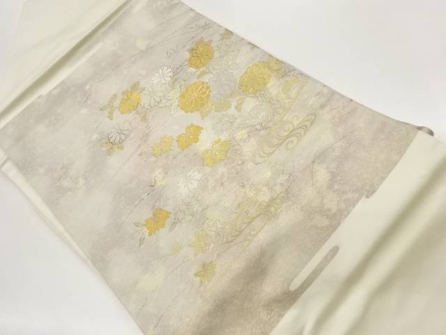 引箔花々に流水模様織出し名古屋帯【中古】【着】【名古屋帯】 宗sou